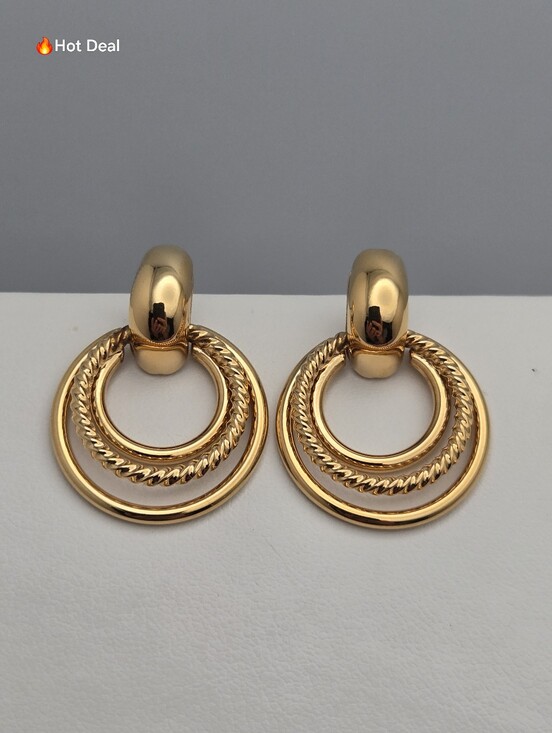 Vintage Jewelry - Door Knocker Post Earrings Rope Twist 1 1/8" NWT Vintage Style Gold Tone
